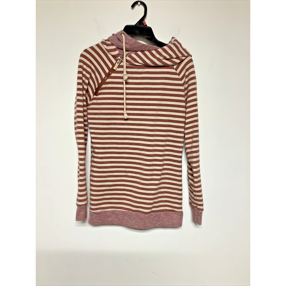 Ampersand Avenue Women's Double Hood Sweatshirt Size Medium striped 1/4 zip